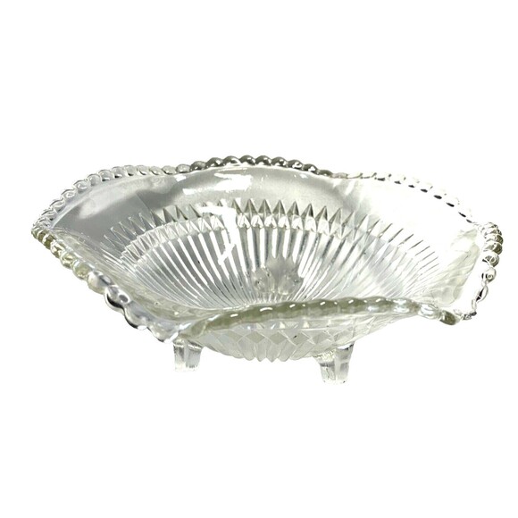 Jeannette Glass Footed Candy Dish Anniversary Pattern Ribbed Scalloped 6"x2.5" - Picture 2 of 6